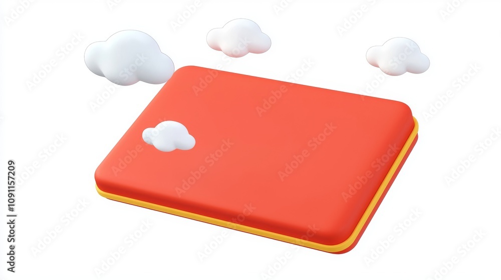 Poster this is a 3d render, abstract fantasy background that features realistic flying clouds, a red square