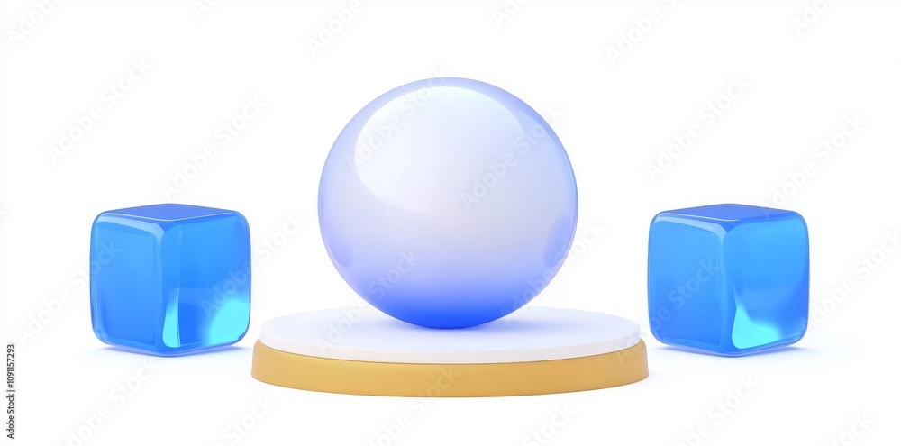 Poster a 3d render icon set with geometric shapes, holographic gradient textures, crystal rainbow objects, 