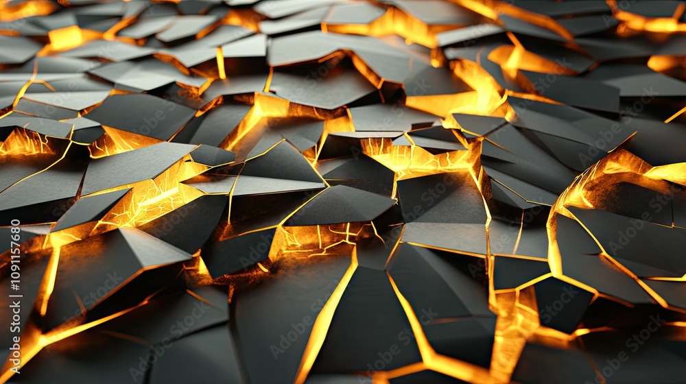 Poster abstract floating golden shards in 3d space