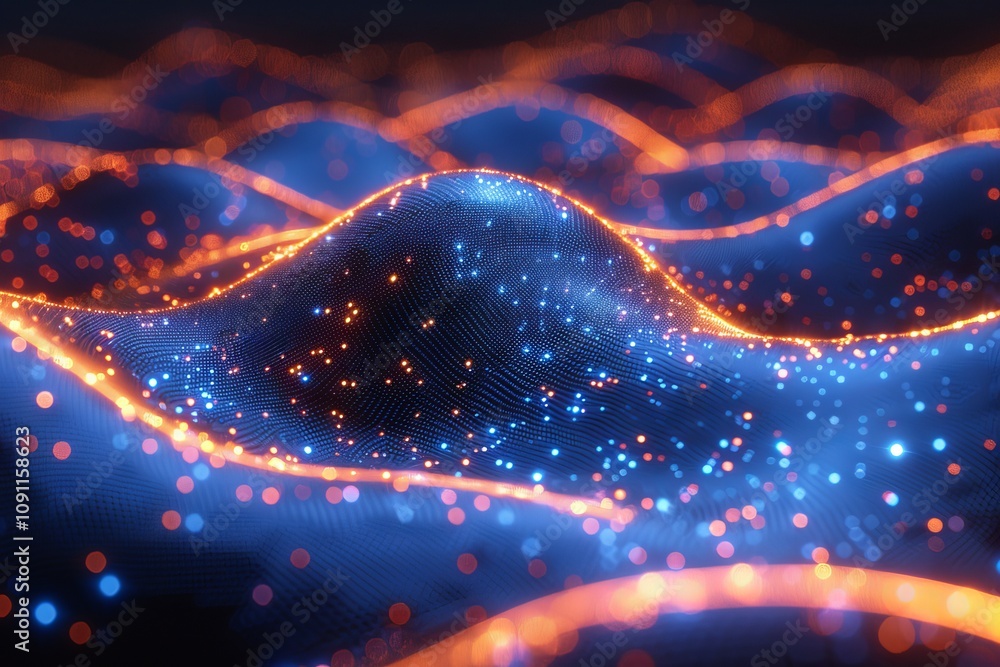 Aufkleber abstract blue technology with wavy lines in a holographic style for modern data representation