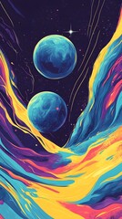 Abstract wallpaper for a mobile phone, featuring vibrant blue and purple hues with yellow brush strokes in the style of Planet Saturn