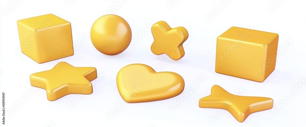 Aufkleber an isolated 3d rendering of a gold geometric shape set