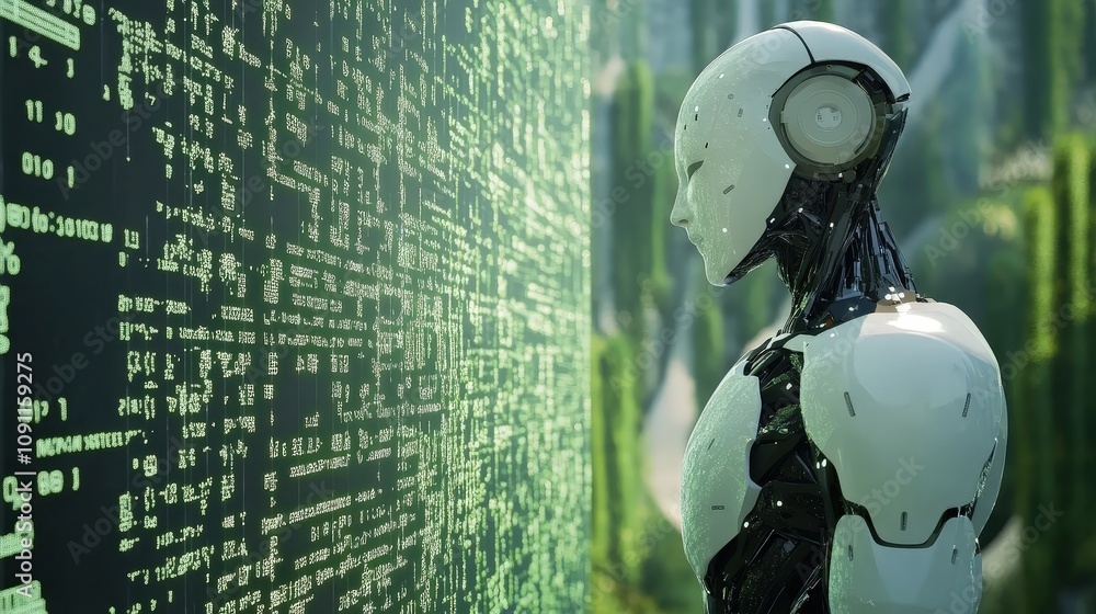 Aufkleber an ai system processing data, with each step showing transformation from raw inputs to smart, automa
