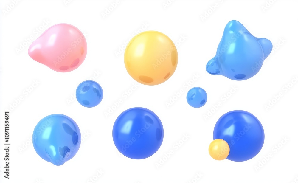 Poster a set of abstract abstract 3d rendering objects with iridescent elements, a set of glass gradients, 