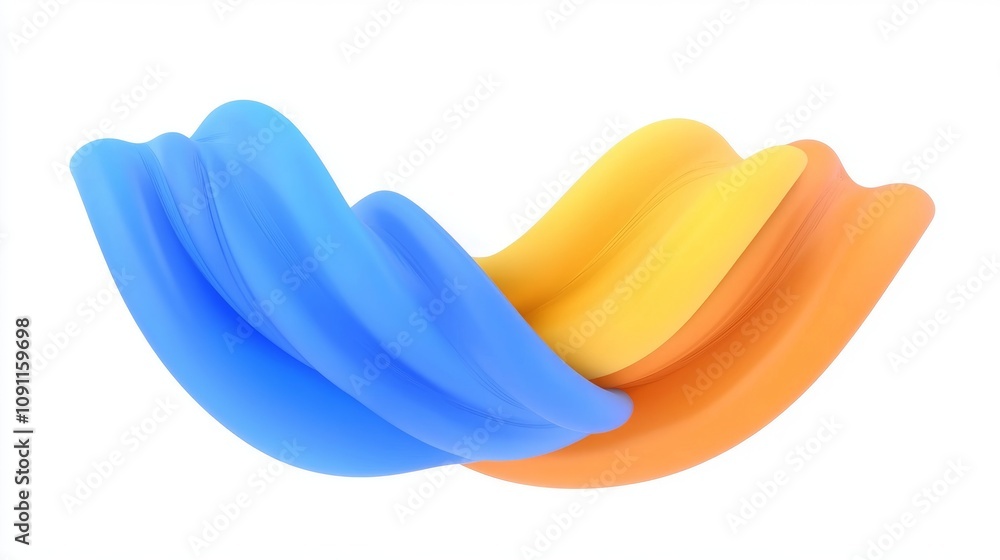 Poster colorful and abstract objects in flight, rendered in an original 3d style, presented as a stock illu