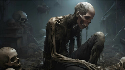 Obraz premium Decaying, undead creatures in a dim, creepy environment