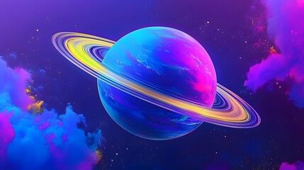 Abstract wallpaper for a mobile phone, featuring vibrant blue and purple hues with yellow brush strokes in the style of Planet Saturn