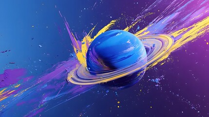 Abstract wallpaper for a mobile phone, featuring vibrant blue and purple hues with yellow brush strokes in the style of Planet Saturn