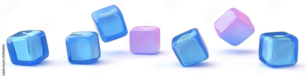 Poster an abstract geometric transparent block shape with holographic gradient and dispersive effect in 3d.