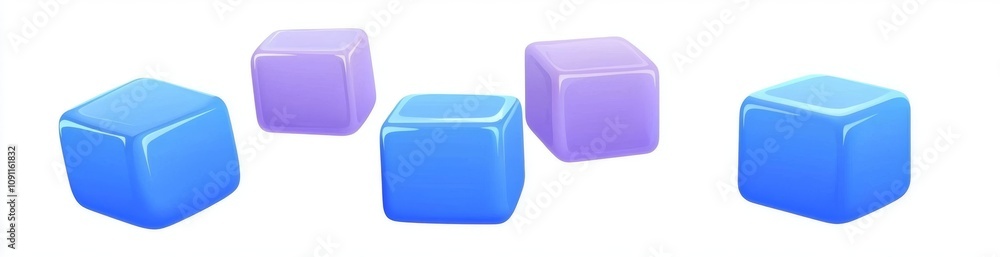 Poster icons set with translucent geometric block shapes with gradients and dispersion effects. isolated gl