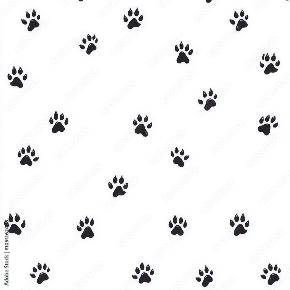 Poster the seamless pattern background consists of tracing black paw prints on white