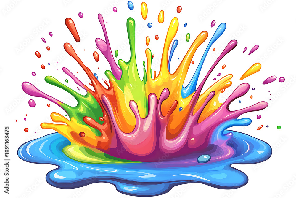 Poster a vibrant splash of colorful paint creating a dynamic visual effect.