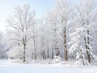 Obraz premium Winter landscape with snow covered trees and a serene atmosphere, snowy