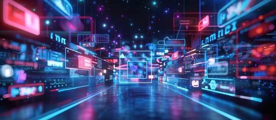 Obraz premium Digital Data Flow in a Futuristic Cyberspace