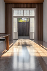 Obraz premium A bright hallway with natural light showcasing modern design elements and minimalist decor