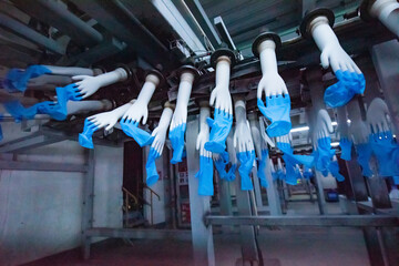 closeup of acrylonitrile butadiene gloves production line in a factory, north china