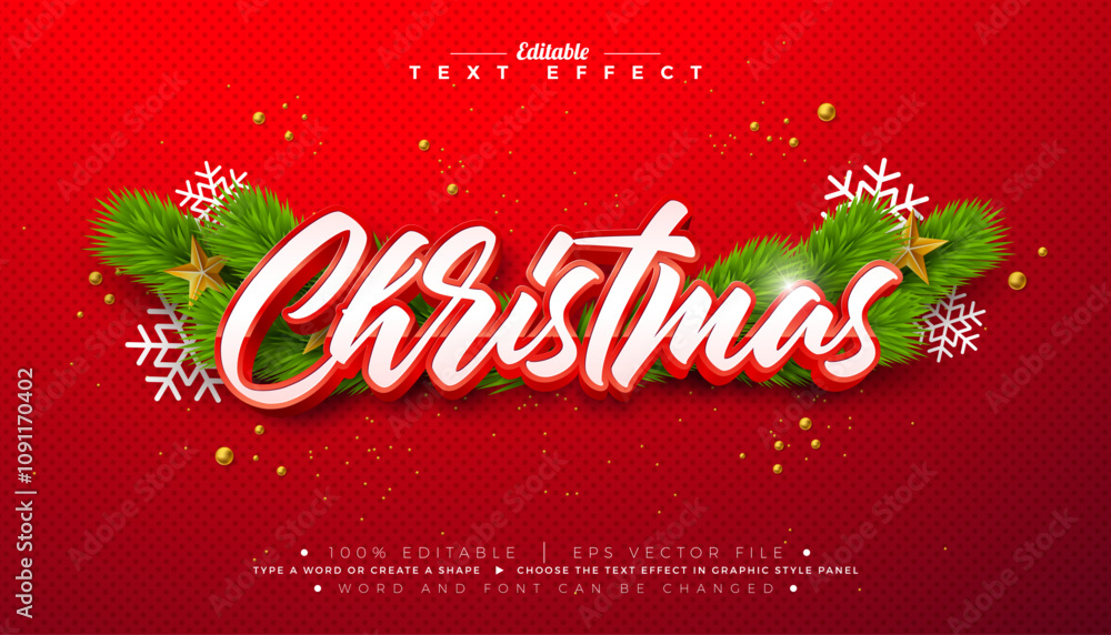 Poster merry christmas 3d text effect design. editable and scalable vector graphic style effect with red fr