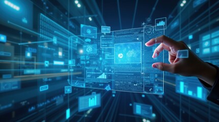 Obraz premium Hand interacting with futuristic digital interface technology