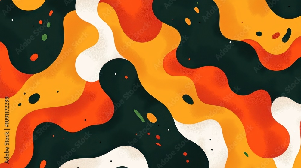Poster abstract colorful waves in orange, black, and white creating a unique background for art, design, an