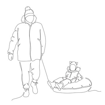 person pulling child on snow tube clip art preview