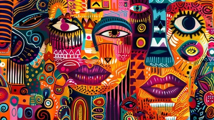 Fototapeta premium Vibrant Abstract Faces in Colorful Design