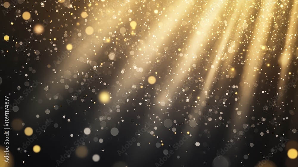 Poster a shimmering background with golden and white particles, creating a festive atmosphere.
