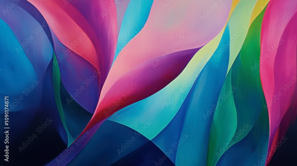 Poster colorful abstract waves of light and shade creating a visually striking composition in vibrant hues 