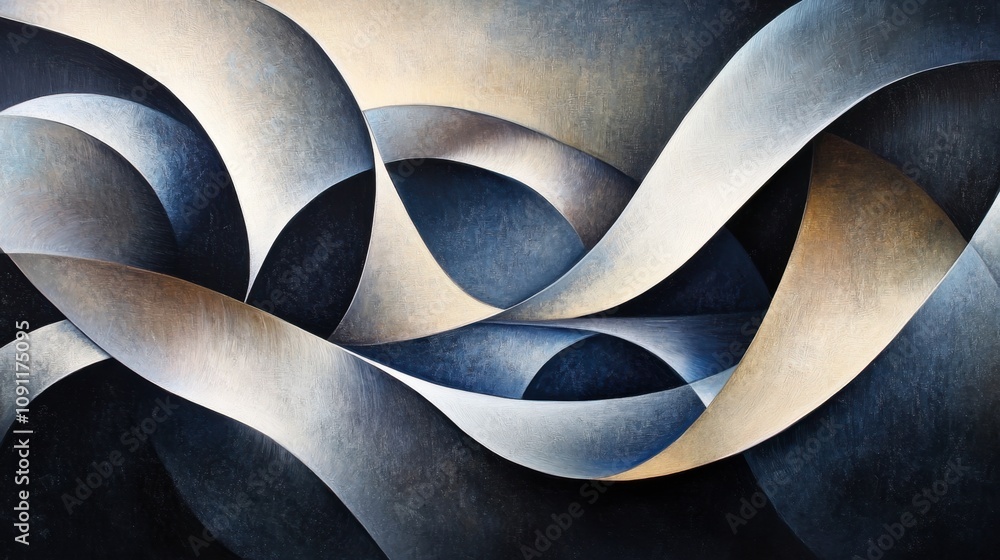 Poster abstract waves and curves in shades of blue and cream, creating a dynamic flowing motion in an artis