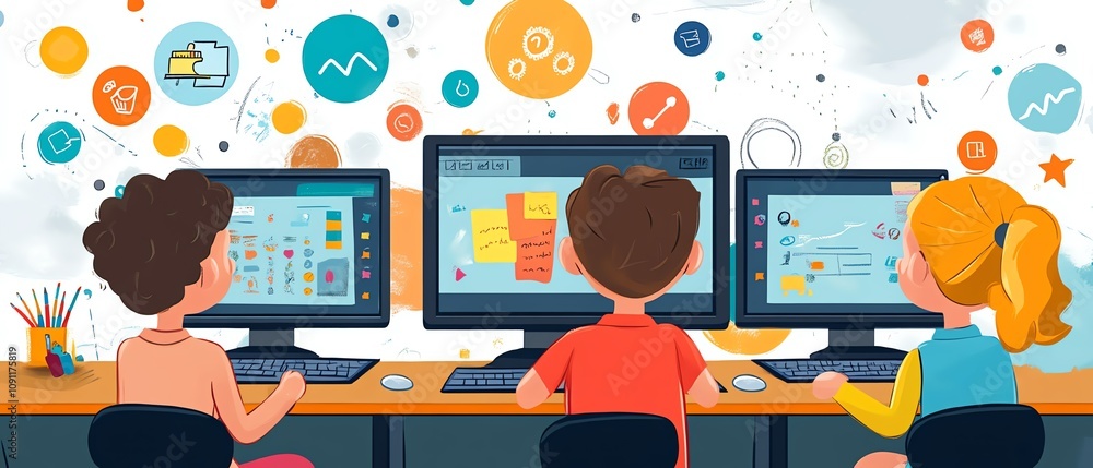 Poster a dynamic and colorful elearning platform for children, featuring interactive classrooms and engagin