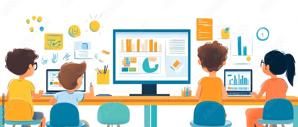 Poster a dynamic and colorful elearning platform for children, featuring interactive classrooms and engagin