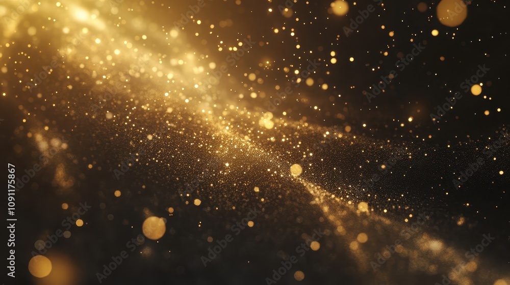 Poster a shimmering abstract background with golden particles and light effects.
