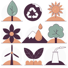 Set Of Collections Environment Icons in white Background