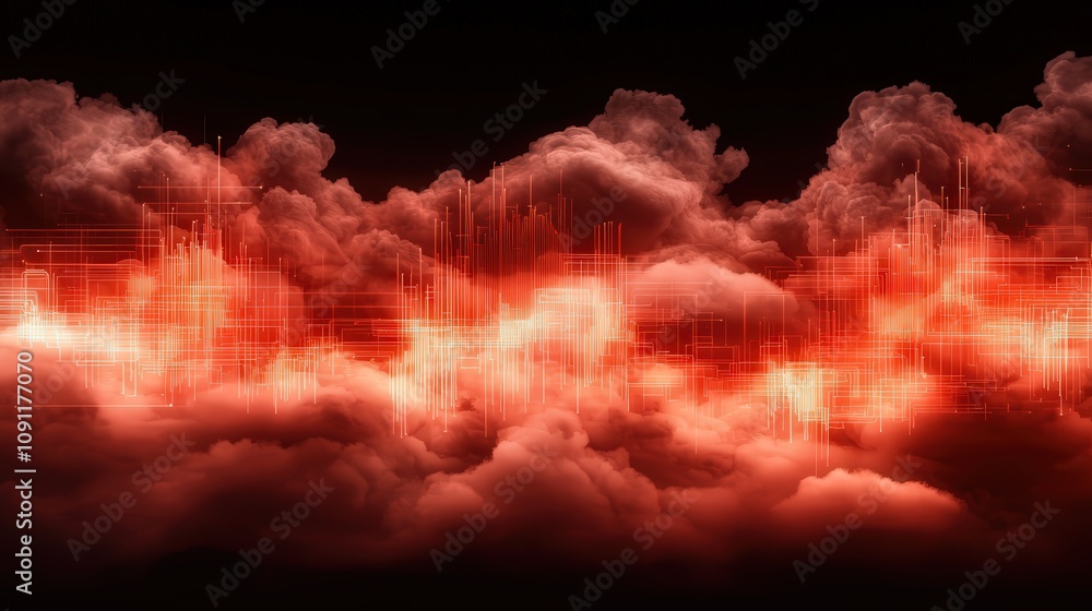 Poster dynamic cloud patterns revealing internet waves digital art abstract environment aerial view