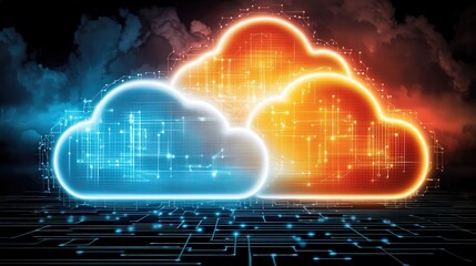 Fototapeta premium Cloud computing revolution internet integration and digital transformation in tech landscapes