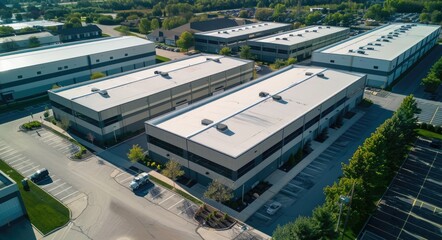 Industrial Real Estate: Aerial View of Commercial Office Buildings in an Industrial Complex