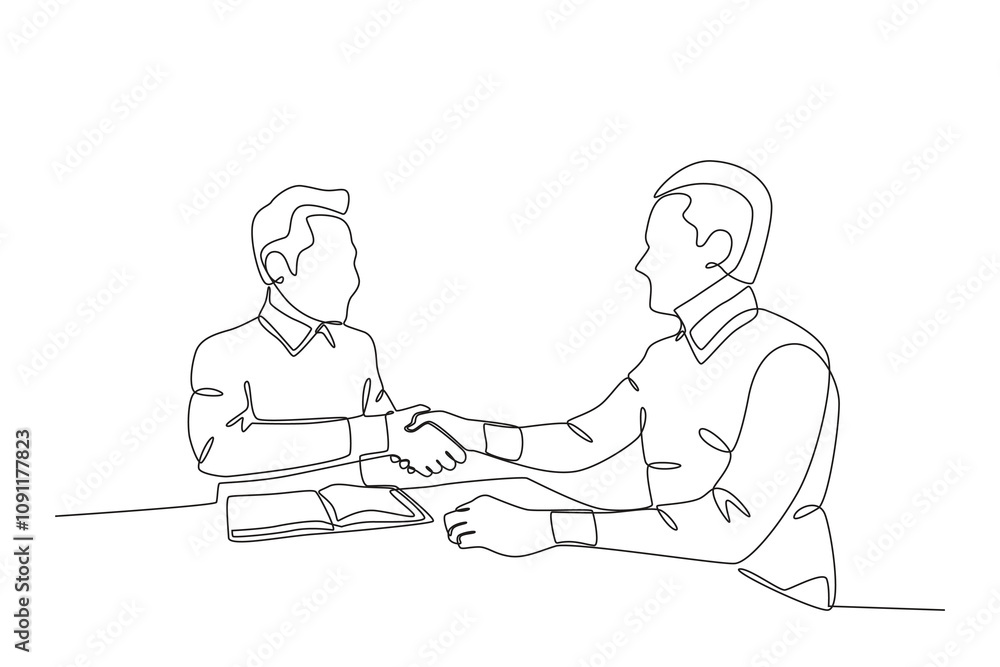 Aufkleber single continuous line drawing of workers from agency workers who agree with customers. dynamic sing