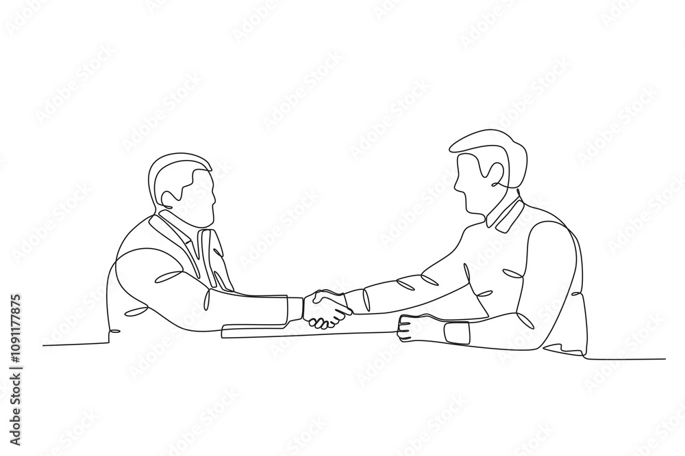 Aufkleber single continuous line drawing of workers from agency workers who agree with customers. dynamic sing