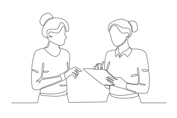 Single continuous line drawing of Workers from agency workers who are serving customers. Dynamic single line draw design graphic vector illustration.