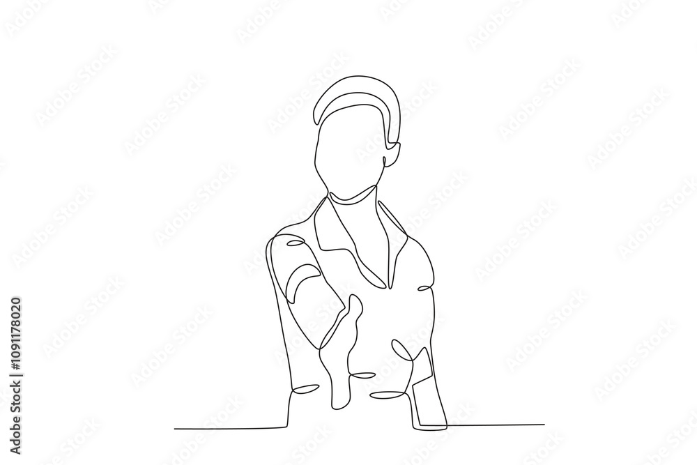 Aufkleber single continuous line drawing of workers from agency workers who are welcoming customers. dynamic s