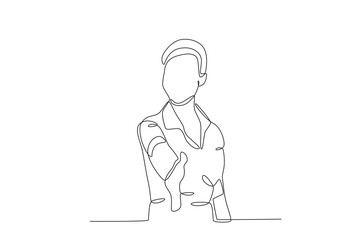 Single continuous line drawing of Workers from agency workers who are welcoming customers. Dynamic single line draw design graphic vector illustration.
