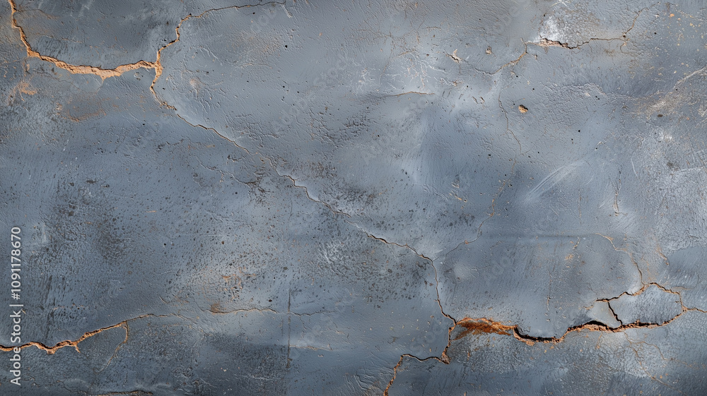 Fototapete Aged concrete wall with visible cracks and weathered texture, showcasing rugged and industrial appearance. surface displays mix of gray tones with hints of rust