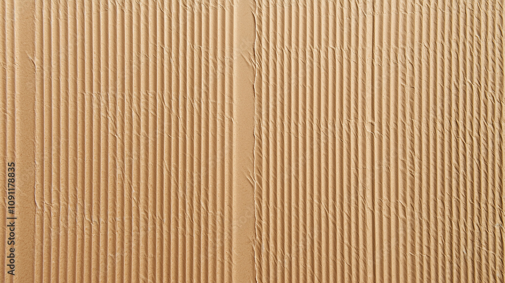 Poster Corrugated cardboard texture in top view, showcasing its linear pattern and natural brown color, ideal for backgrounds or packaging design concepts