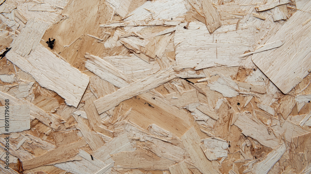 Poster close up view of textured fiberboard surface, showcasing its natural wood pattern and rough texture.