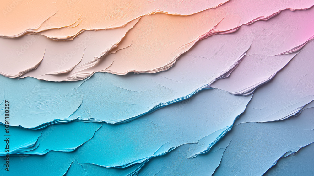Poster Colorful abstract texture with layered pastel gradients, creating soothing and artistic visual effect. image features blend of blue, pink, and peach tones, resembling serene landscape