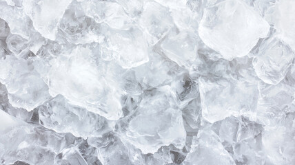 Obraz premium top view of ice texture showcasing clear, jagged ice pieces closely packed together, creating cool and refreshing visual effect