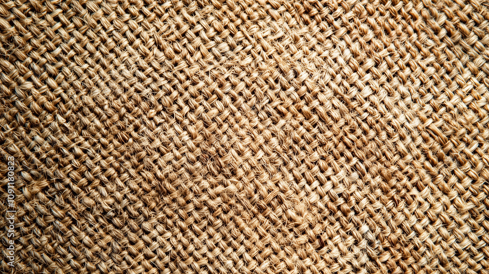 Poster close up view of textured linen weave fabric, showcasing its intricate pattern and natural beige col