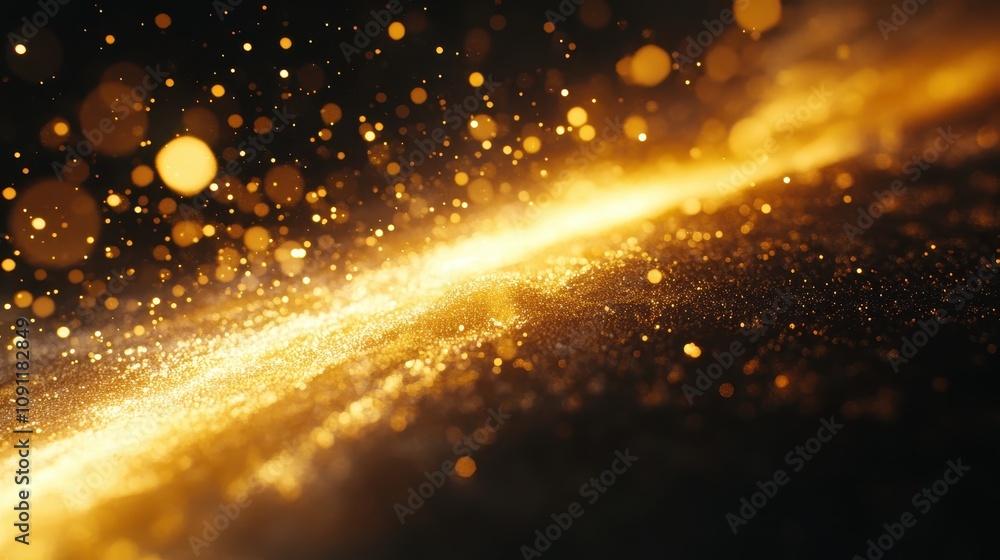 Poster a shimmering golden abstract background filled with sparkling particles.