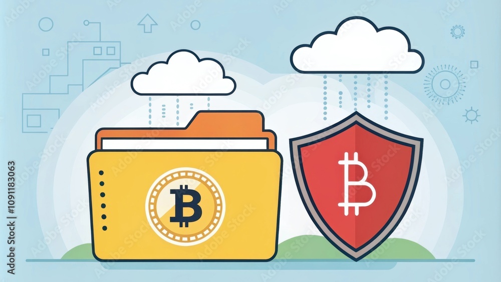 Poster encryption a digital shield icon overlaid on a cloud storage folder that symbolizes secure encryptio