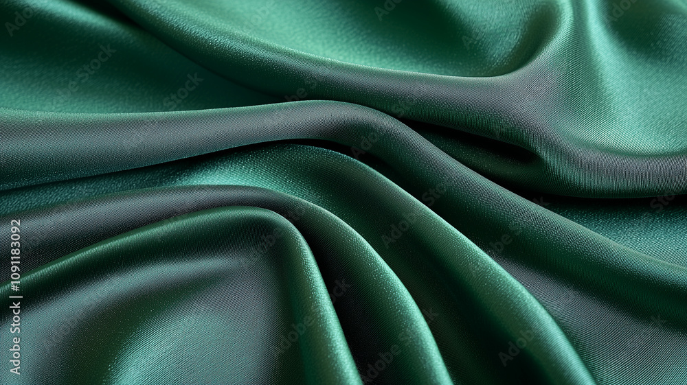 Poster luxurious green silk fabric with smooth texture and elegant folds, creating rich and sophisticated a