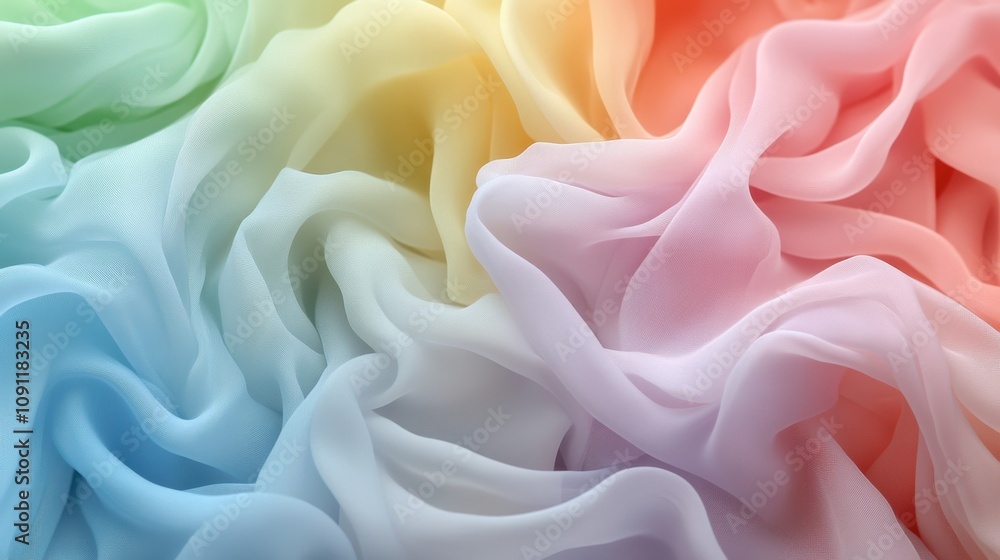 Poster soft and ethereal flowing fabric in a beautiful spectrum of pastel colors, creating a dreamy and ser